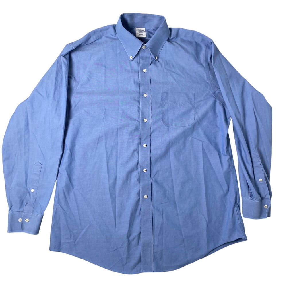 Brooks Brothers Regent Shirt Men 17 4/5 Non Iron All Cotton Blue Business Casual